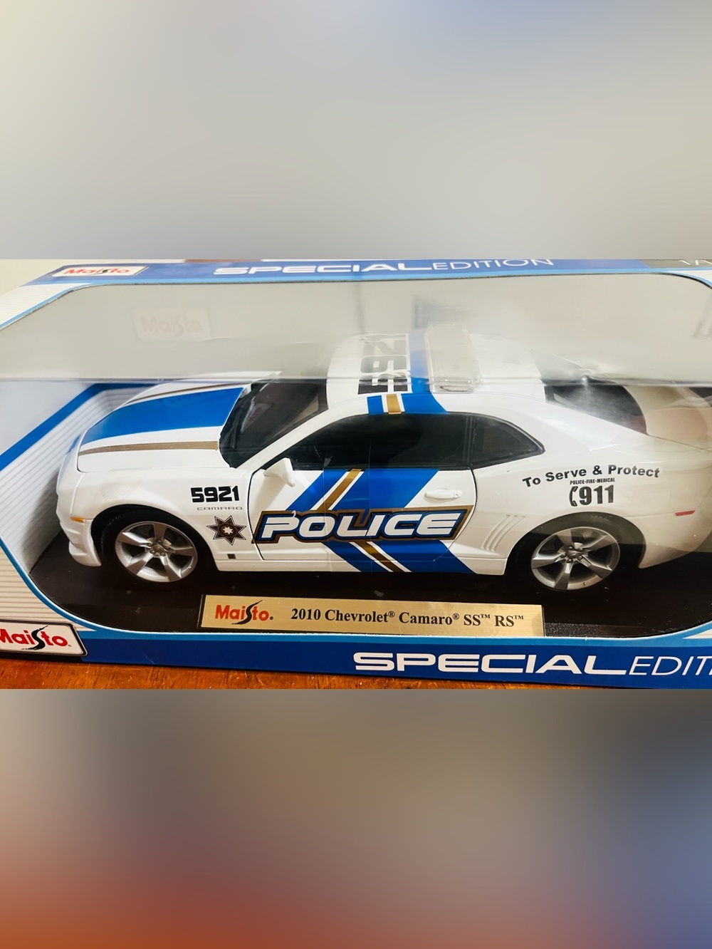 Police Maisto White Blue & Gold Camaro Toy Car
